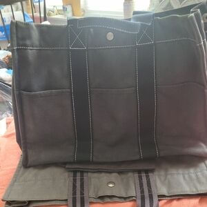 Stylish Black Canvas Tote HERMES Bag